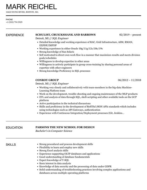 Afbeeldingsresultaten voor SQL Support Engineer Resume