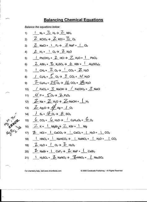 Image result for Balancing Chemical Equations Worksheet Answer Key