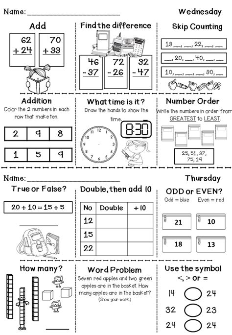Toradh íomhá ar Week 1 First Grade Homework