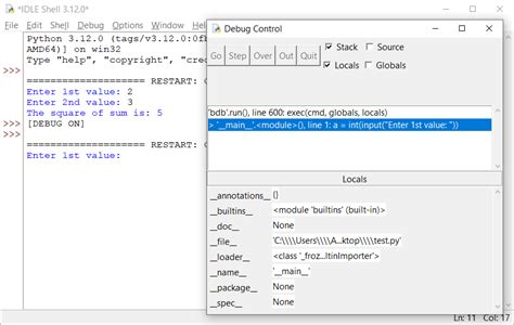 Python Idle Debugger に対する画像結果