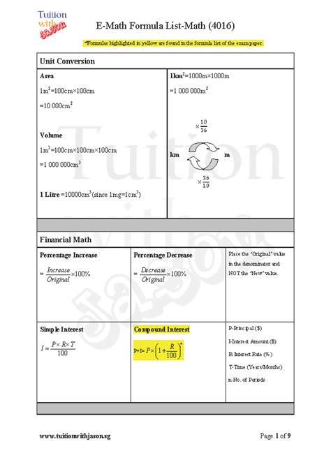 Image result for O Level Math Formula Sheet