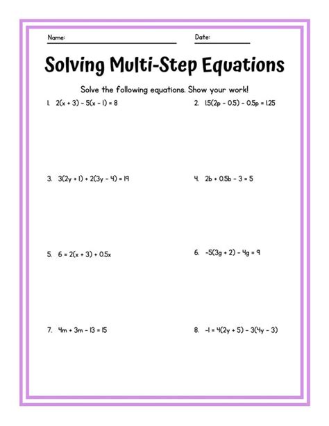 Image result for Solve 2 Step Linear Equations Work Sheet