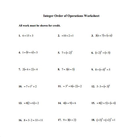 Toradh íomhá ar Exponents Order of Operations Worksheet with Answers