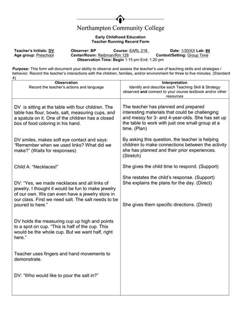 Image result for Sample of a Running Record Observation