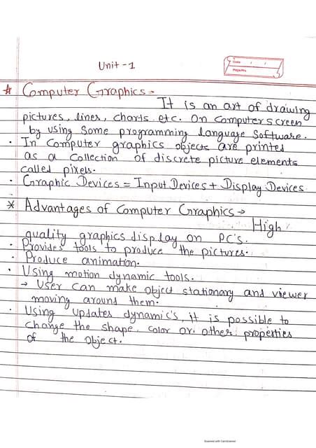 Bildergebnis für Computer Graphics Handwritten Notes PDF