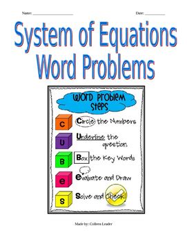 Image result for Solve System of Equations Word Problems