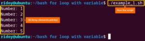 Toradh íomhá ar For Loop in Bash Script