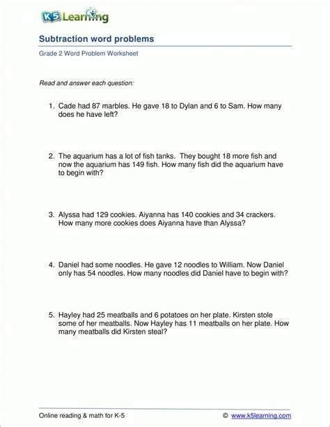 Image result for Subtraction Word Problems 2nd Grade Printable