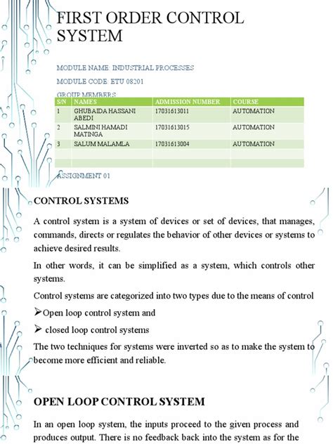 Image result for First Order Control System