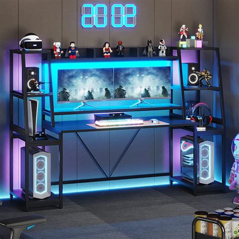 Amazon.com: SEDETA Gaming Desk 78.8'' with LED Lights, Hutch and ...