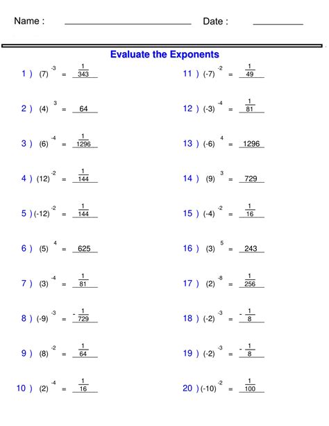Exponents Worksheets Grade 6 に対する画像結果