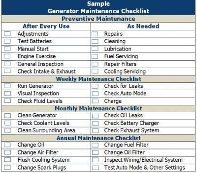 Toradh íomhá ar Generator Preventive Maintenance Scope of Work Template