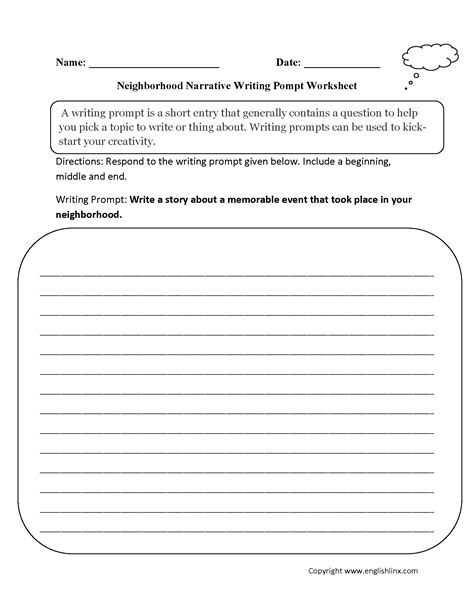 Narrative Writing Prompts Worksheet に対する画像結果