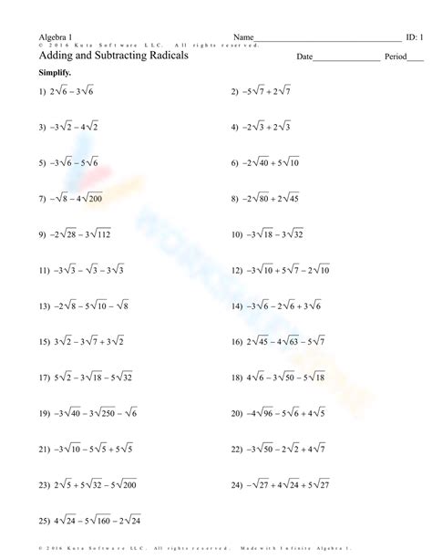 Image result for Adding and Subtracting Radical Expressions Worksheets