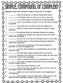 Identifying Simple Compound Complex Sentences Worksheets に対する画像結果