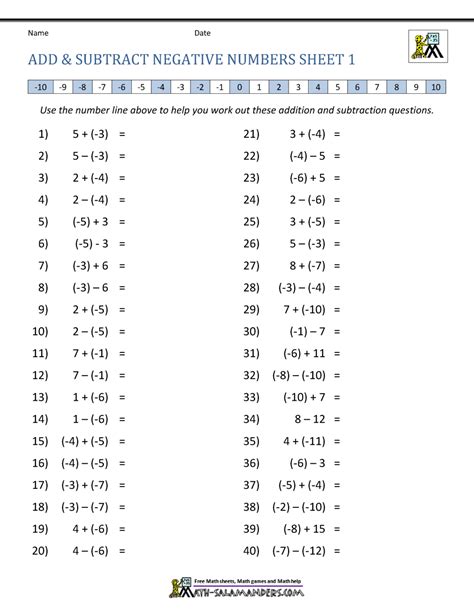 Image result for Negative Number Addition Worksheets
