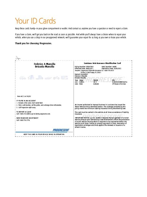 Afbeeldingsresultaten voor Progressive Insurance Identification Cards