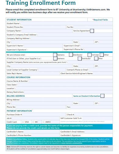 Toradh íomhá ar Computer Training Enrollment Form Sample in Word Format
