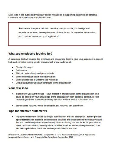 Image result for Supporting Statement Examples