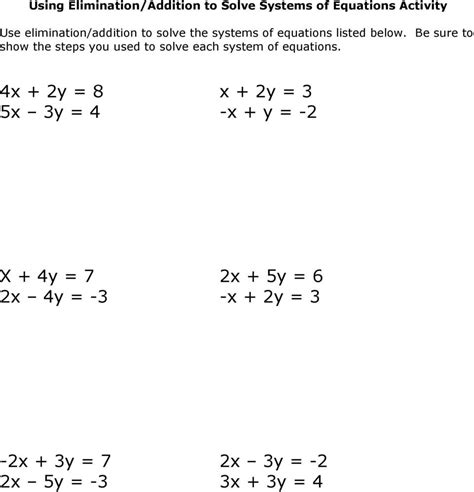 Toradh íomhá ar Solving Systems of Equations Worksheet