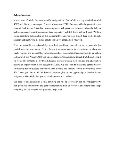 Image result for Sample of Acknowledgement for Group Assignment