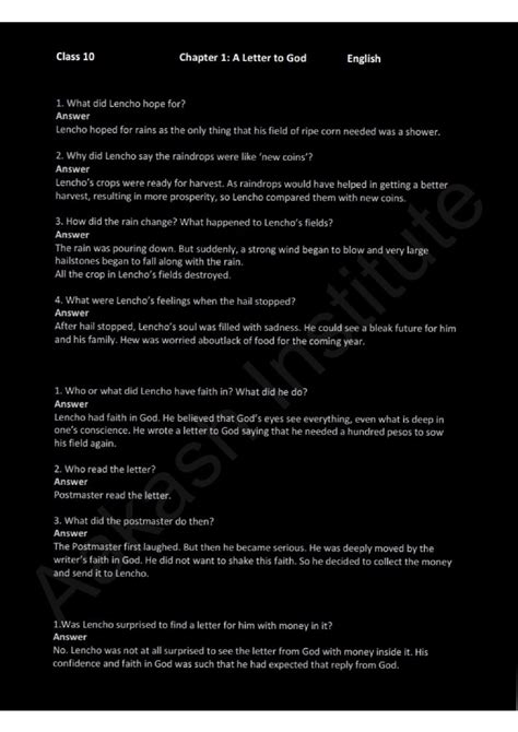 Class 10 English Chapter 1 a Letter to God Most Question に対する画像結果