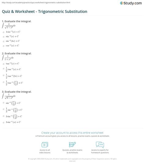 Integration by Substitution Trigonometric Functions Worksheet with Answers に対する画像結果