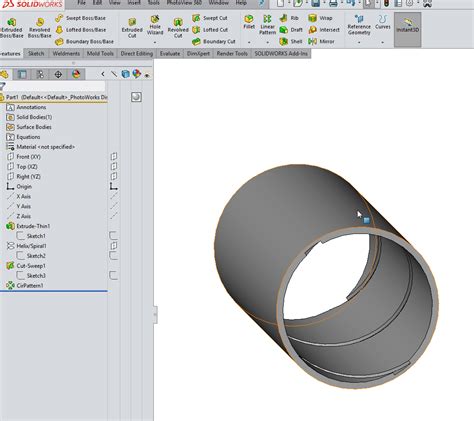 Toradh íomhá ar SolidWorks How to Add Thread to Cylinder