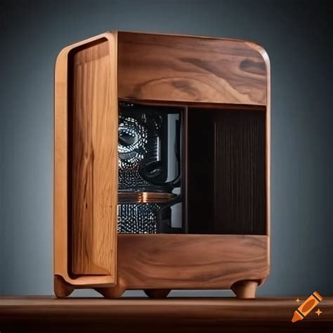 Elegant wooden and glass PC case on Craiyon