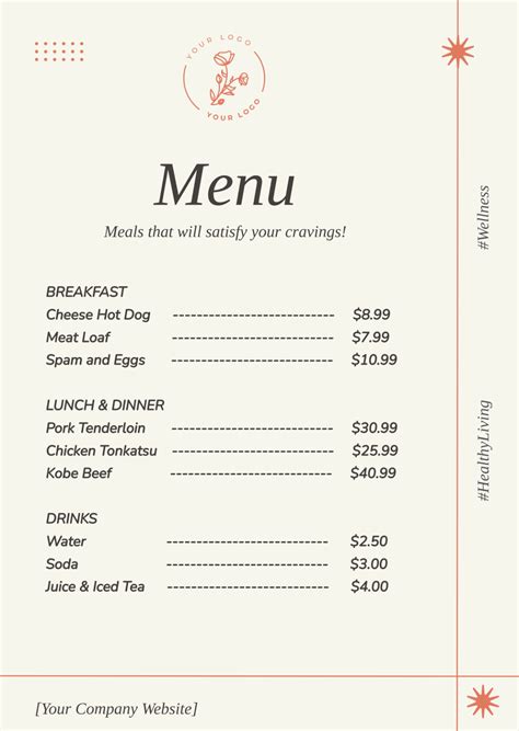 Image result for Menu Template Examples