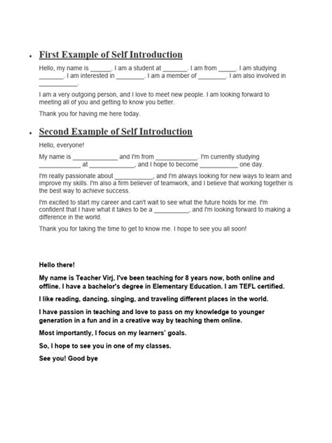 Image result for Self Introduction in Written Format