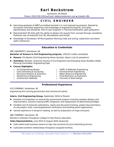 Résultat d’images pour Civil Engineering CV Examples