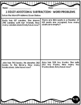 Image result for Basic Addition and Subtraction Word Problems for 3rd Grade Math