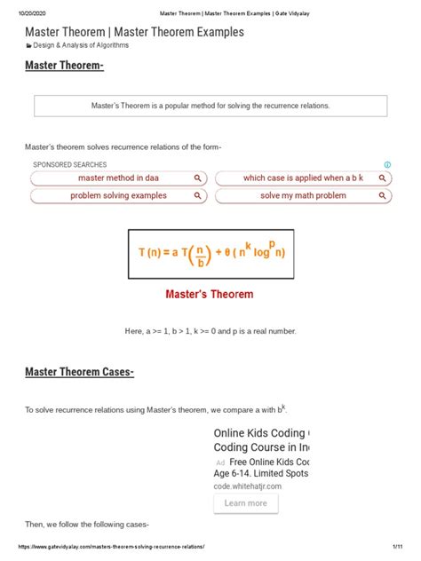 Toradh íomhá ar Master Theorem Recurrence Relation