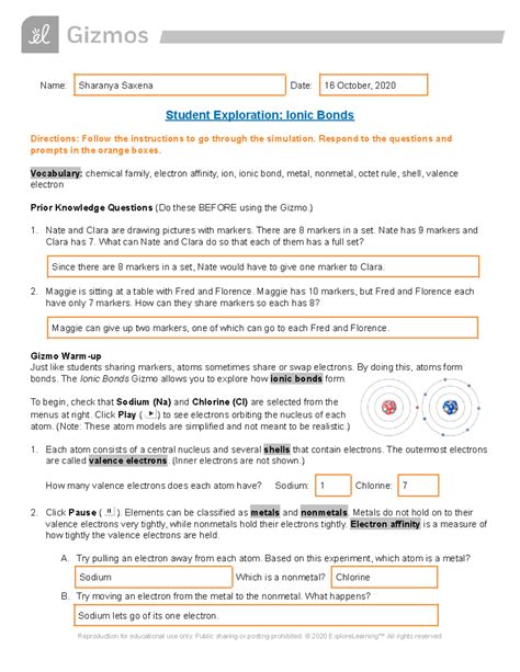 Image result for Ionic Bonding Worksheet Answer Key