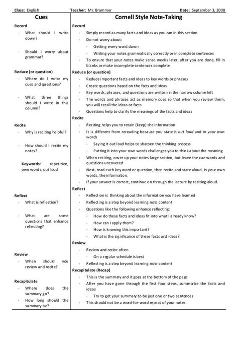 Image result for Note Taking Guide Cornel