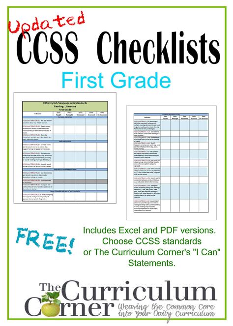 Free First Grade Common Core Checklist に対する画像結果