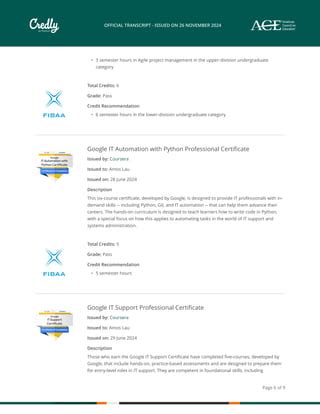 Toradh íomhá ar Credly Transcript. Example