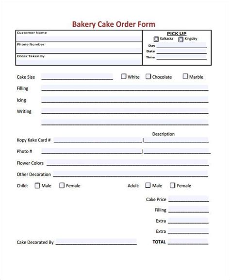 Image result for Basic Cake Order Form