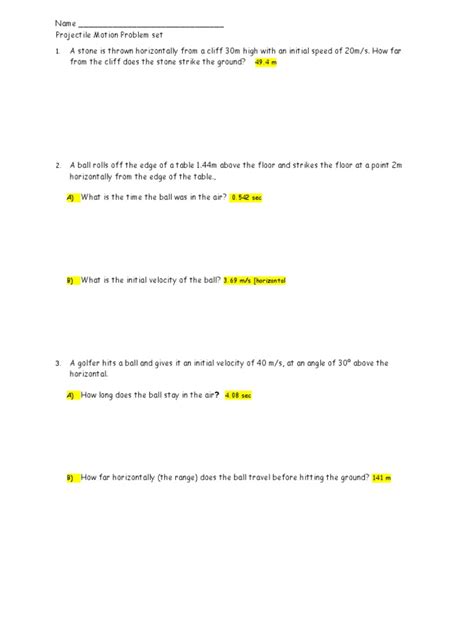 Image result for Projectile Motion Practice Worksheet