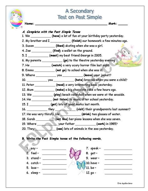 Image result for Past Simple Test Printable