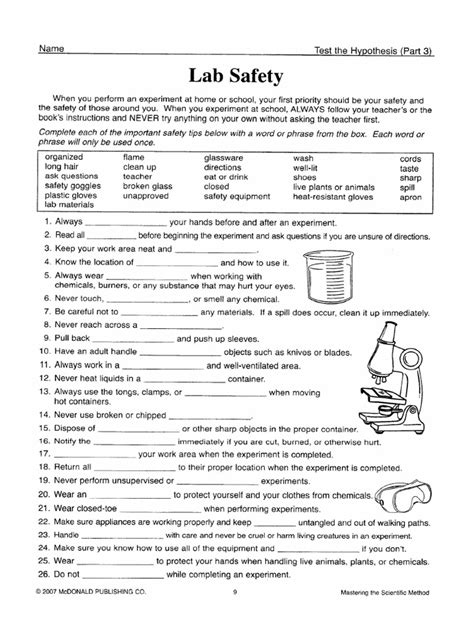Image result for Lab Safety Worksheet PDF