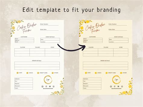 Image result for Editable Cake Order Form Template