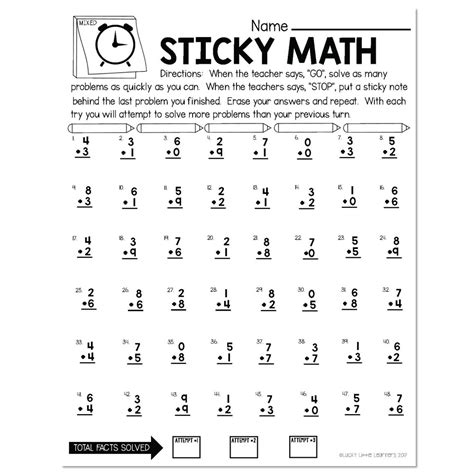 Image result for Sticky Math Addition Worksheets