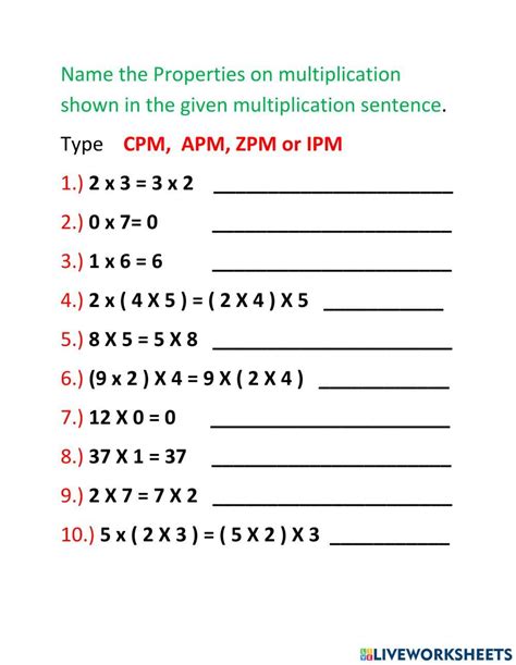 Properties of Multiplication Worksheet に対する画像結果