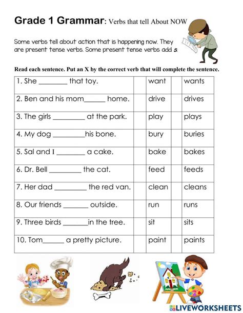Toradh íomhá ar Sample Worksheet for Verbs Grade 2