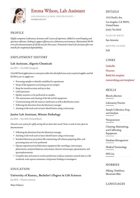Toradh íomhá ar Lab Assistant Resume Word Document Example