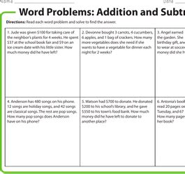 Image result for Word Problems Addition Subtraction 3rd Grade