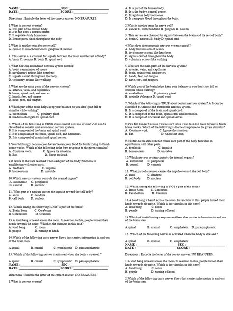 Nervous System QUIZ | PDF | Nervous System | Autonomic Nervous System