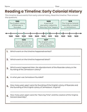Toradh íomhá ar Reading Timelines Worksheet